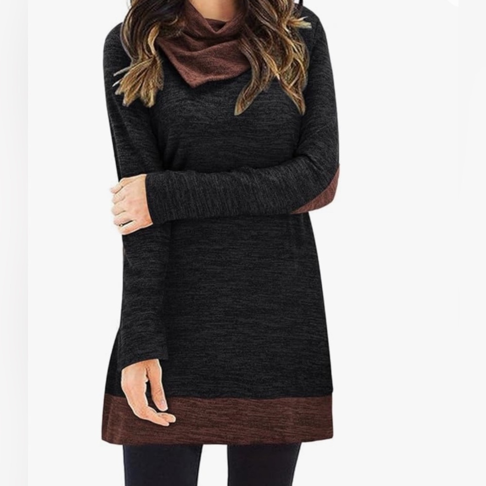 Women's Black and Brown Sweater Dress Turtleneck, Medium, NWT